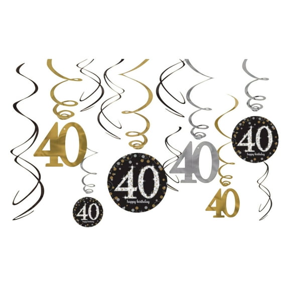 Amscan Gold Celebration 40th Birthday Swirl Decorations (Pack of 12)