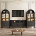thumbnail image 3 of Cottinch 71" Tall Arched Bookshelf, Wood Display Cabinet with Glass Doors and Adjustable Shelves & LED Lights, Black, 3 of 11