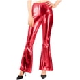 thumbnail image 2 of TAGOLD Womens Summer Full Length Pants Shiny Faux Leather High Waist Flared Long Pants, 2 of 5