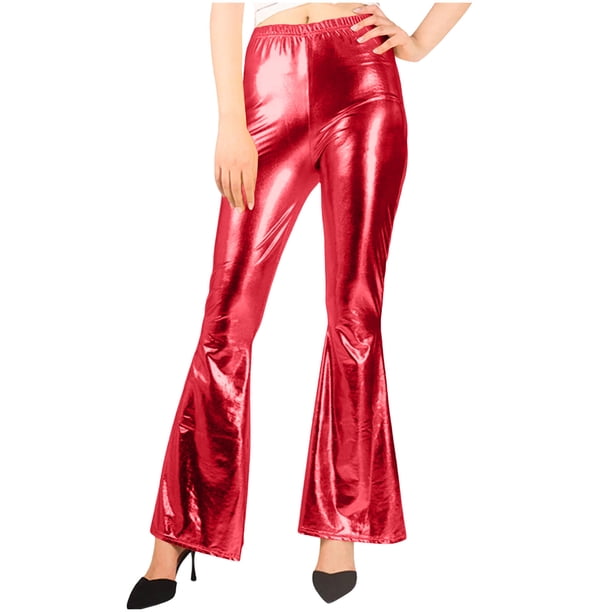 TaTaai Women Slim Fit Shiny Faux Leather Flared Pants Multi-Color Stretchy Fabric Ladies Club Party Daily Commute Wear Non-See-Through No Fading Elegant Long Pants Gift