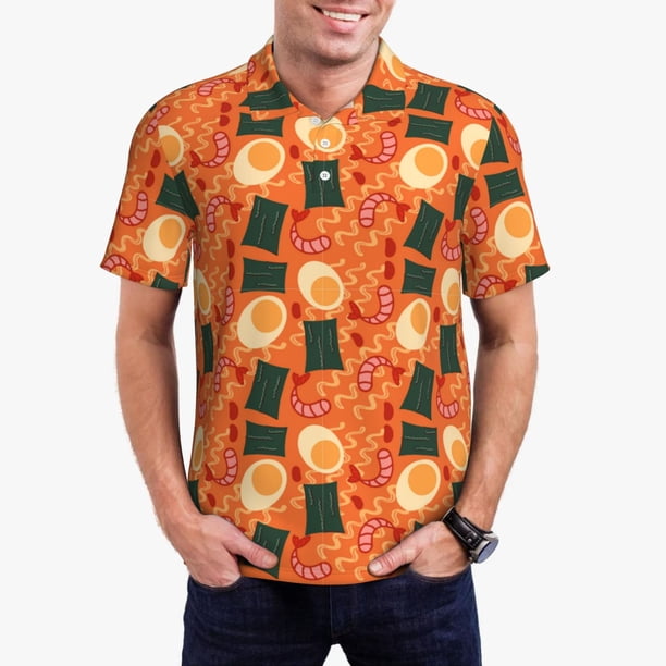 Fotbe Ramen Noodle Soup Camiseta Polo de Golf para Hombre con Estampado – Camisa Deportiva Transpirable con Cuello Abotonado-Large