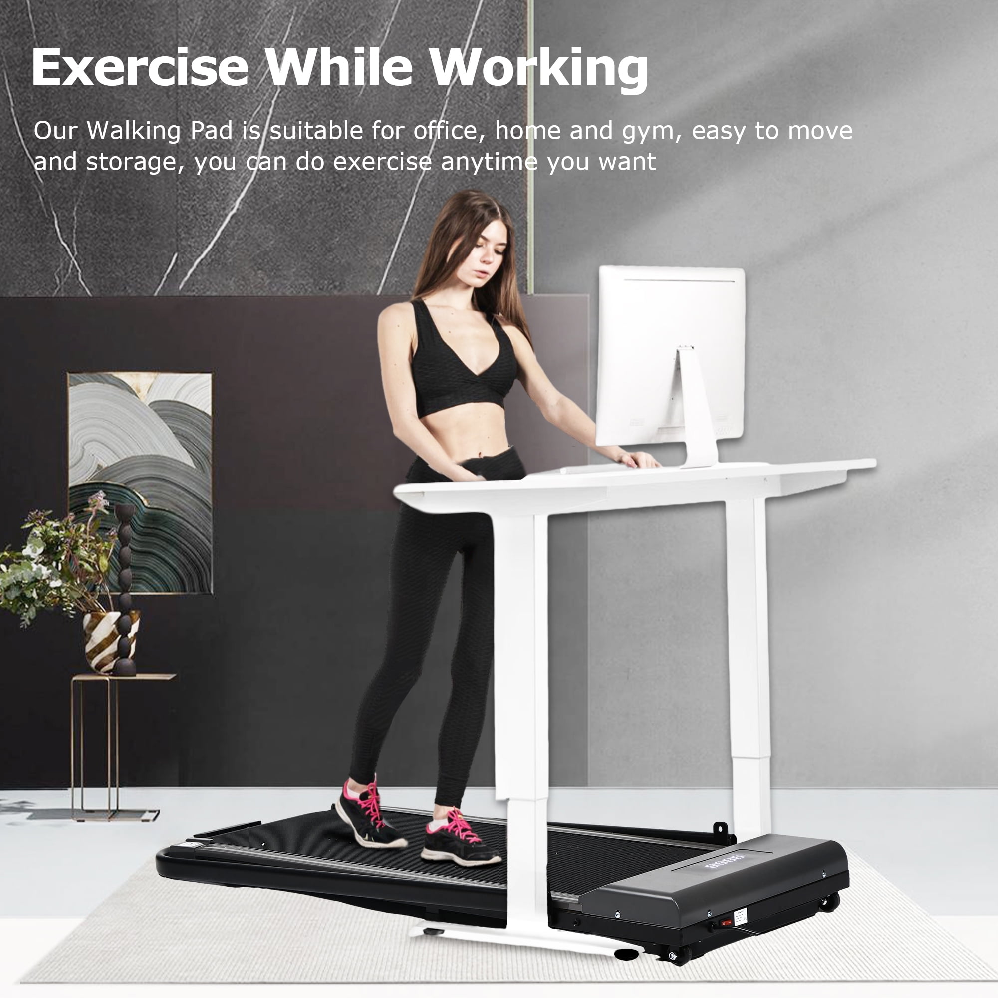 HYEASTR Quiet 2 in 1 Folding Treadmill 3.0HP Walking Pad 220lb Capacity with Remote & Phone Holder - Gray