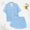 thumbnail image 4 of RMGVDSD Women's Leopard Print Pajama Set With Silk Satin Short Sleeved Button Up Top And Shorts Loungewear Set Women Shorts Sets Streetwear, 4 of 7