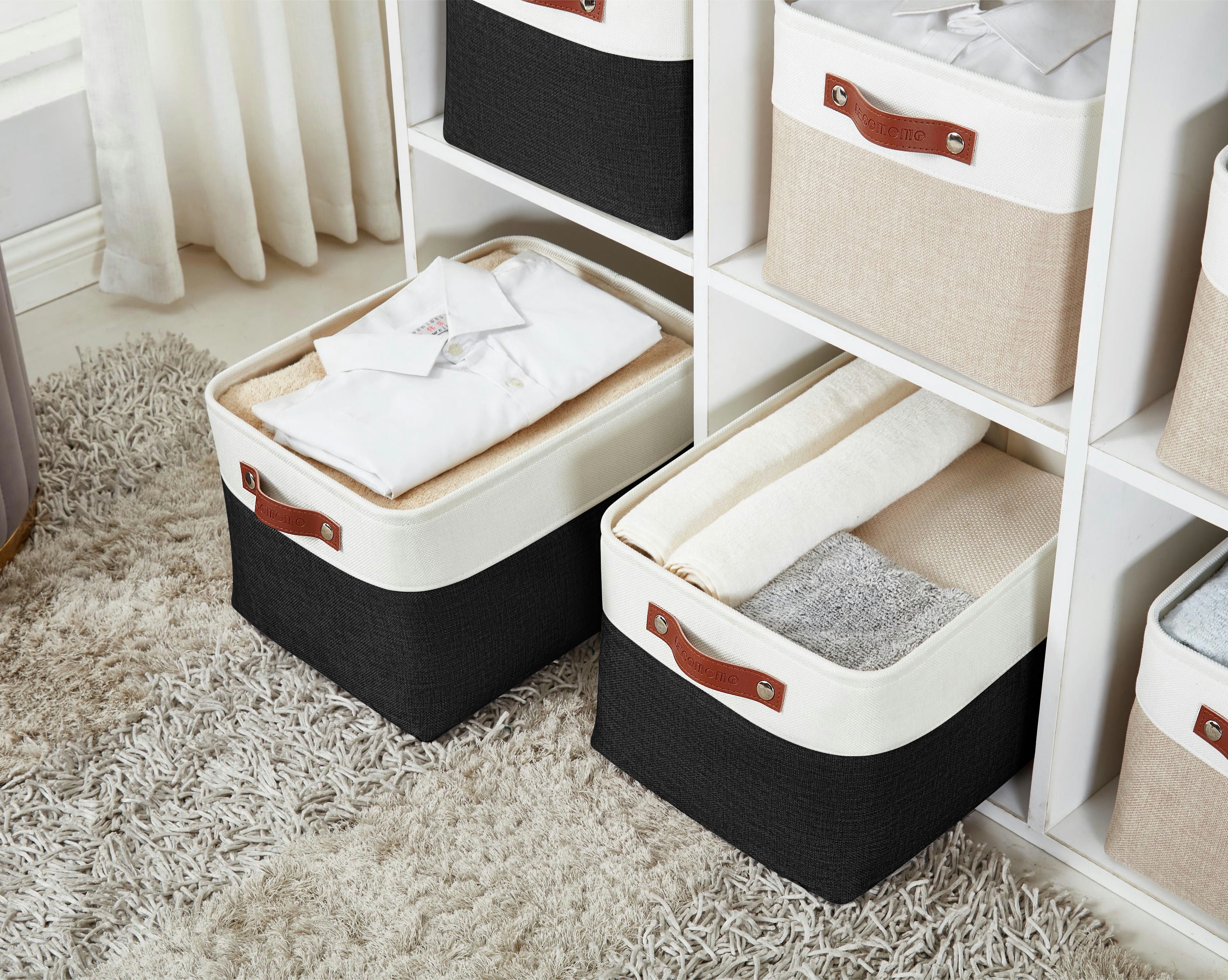 DECOMOMO Large Storage Baskets, Baskets and Bins, Fabric Storage Bins (Black and White, Set of 3)