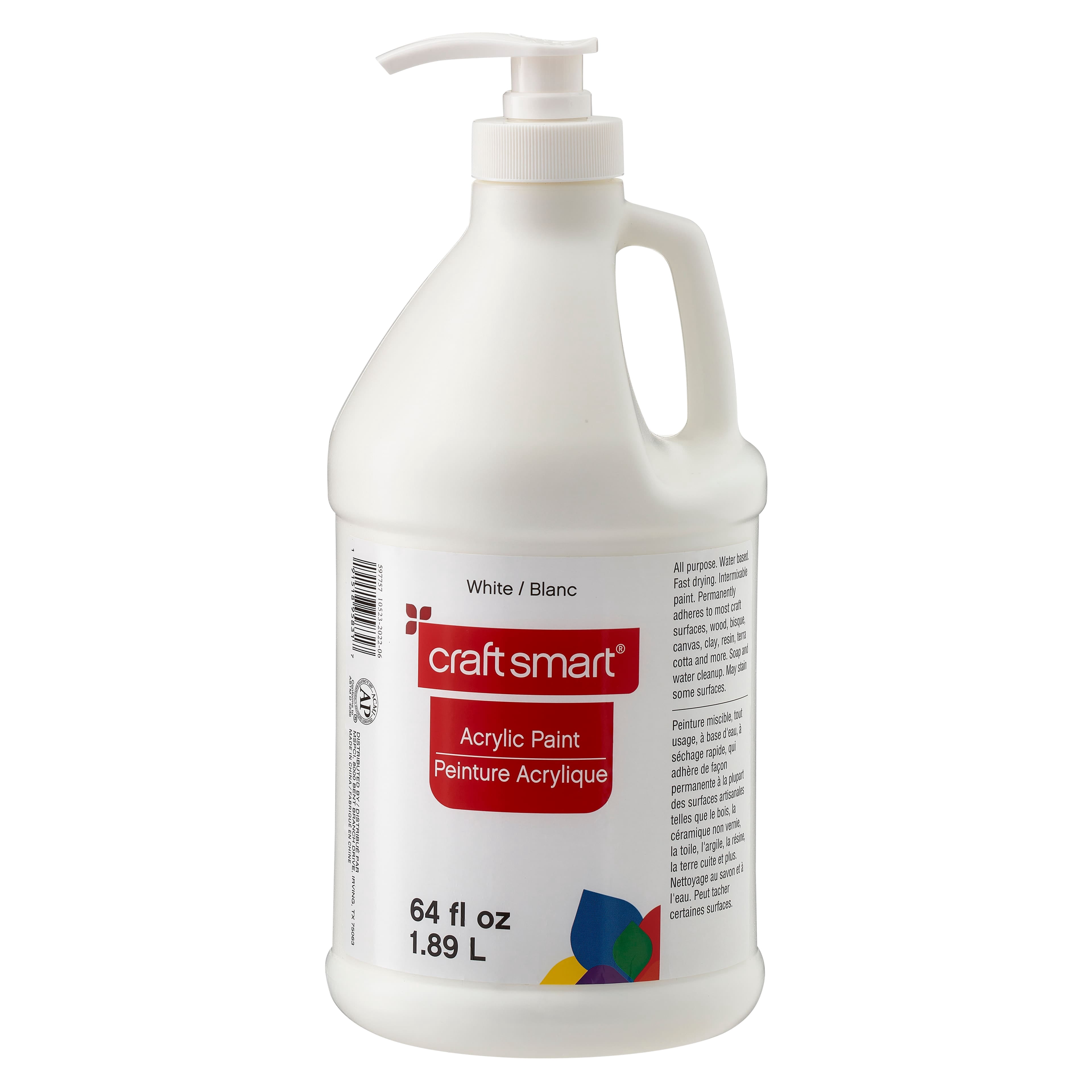 Craft Smart 64oz. White Satin Acrylic Paint - Non-Toxic Paint for Drawing, Painting, Art & Crafts Supplies - Bulk 6 Pack