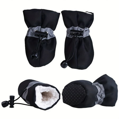 ENIYUU 4pcs Dog Boots Cotton-Lined Winter Pet Shoes With Anti-Slip Soles Adjustable Waterproof Paw Protectors For Small To Large Dogs Cozy Warm Blue Booties