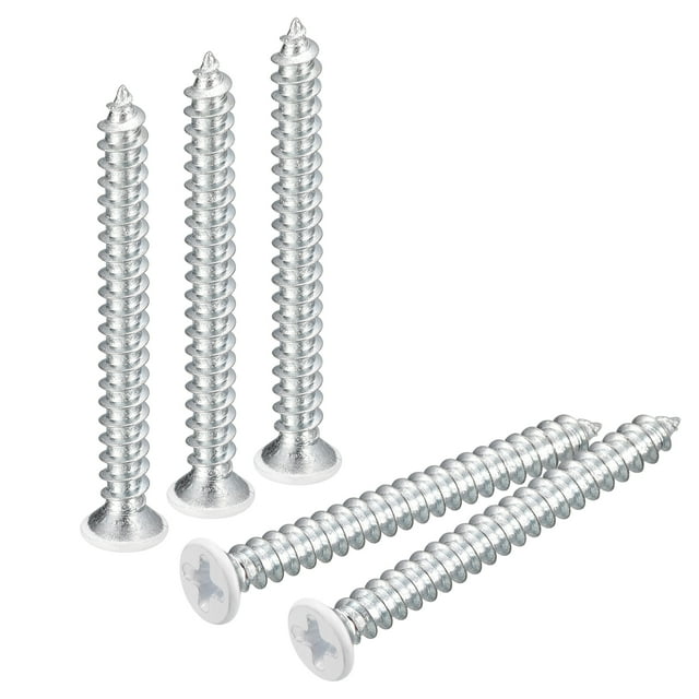 Unique Bargains Vis Blanches ST5x50mm à Taraudage Automatique, Lot de 50 Vis à Tête Plate à Tête Crantée pour le Travail du Bois