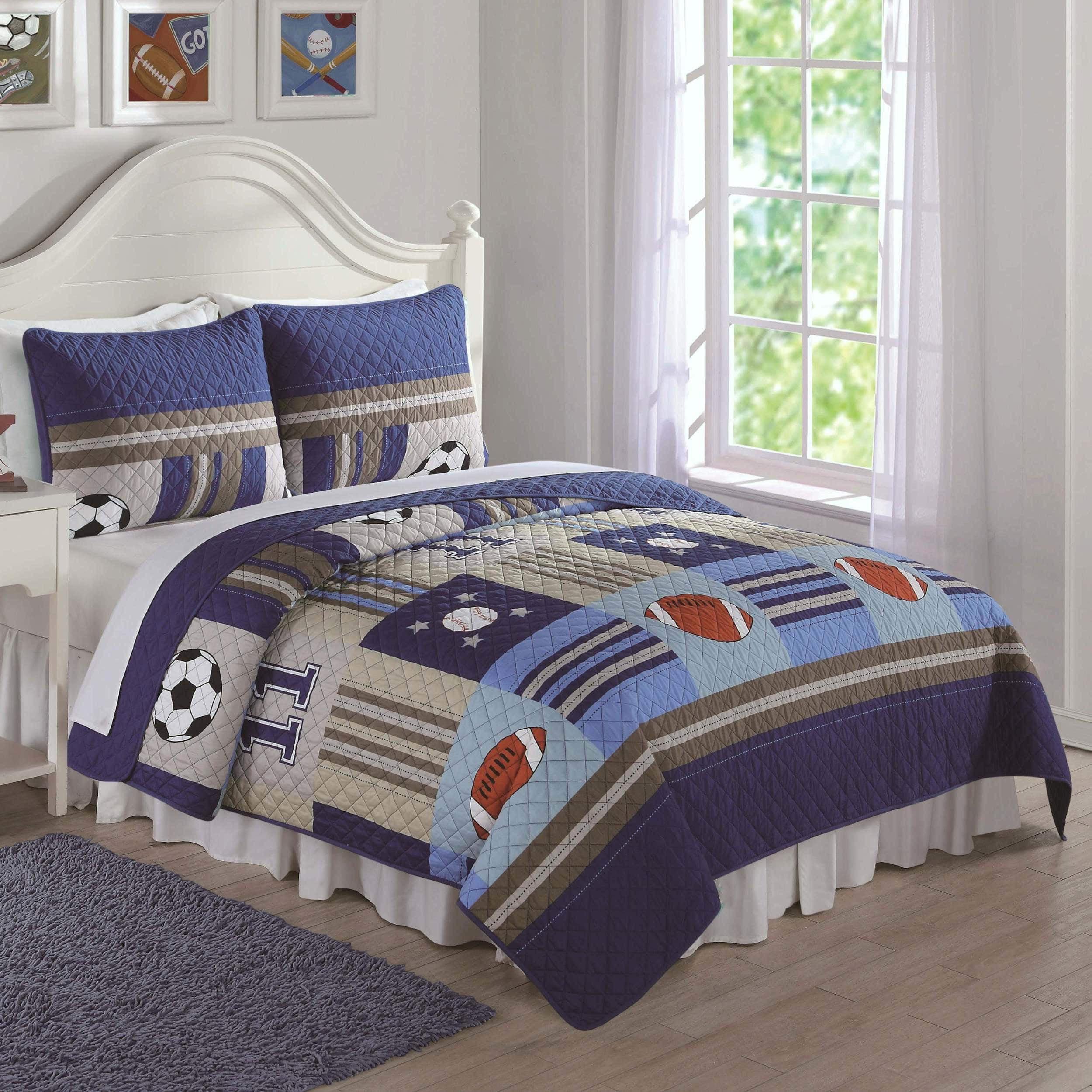 My World Classic Sports Quilt with Pillow Sham Twin/ Queen 100% Natural Cotton