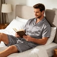 thumbnail image 6 of Resicozy Pajamas Set for Men Short Sleeve Button Down Shirts Shorts Pajamas Short Sleepwear Elegant Lounge Summer Pjs Sets Light Gray S, 6 of 6