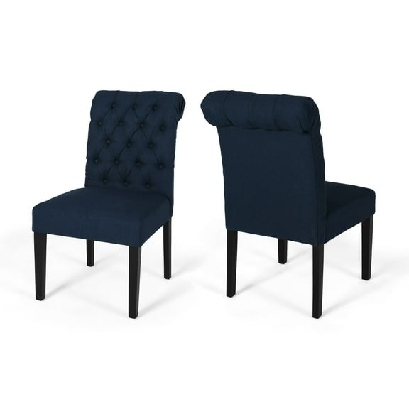 Noble House Cullon Contemporary Fabric Dining Chairs, Set of 2, Navy Blue