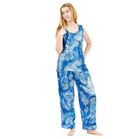 

Up2date Fashion s Women s Satin Pajama Set with Cami Top in Prints