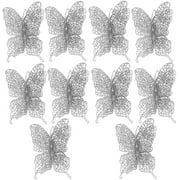 WESTOCEAN 10pcs Christmas Butterfly Ornaments Glitter Butterfly Clip Christmas Tree Decorative Ornaments for Tree Wedding Holiday Xmas Decoration (Silver)