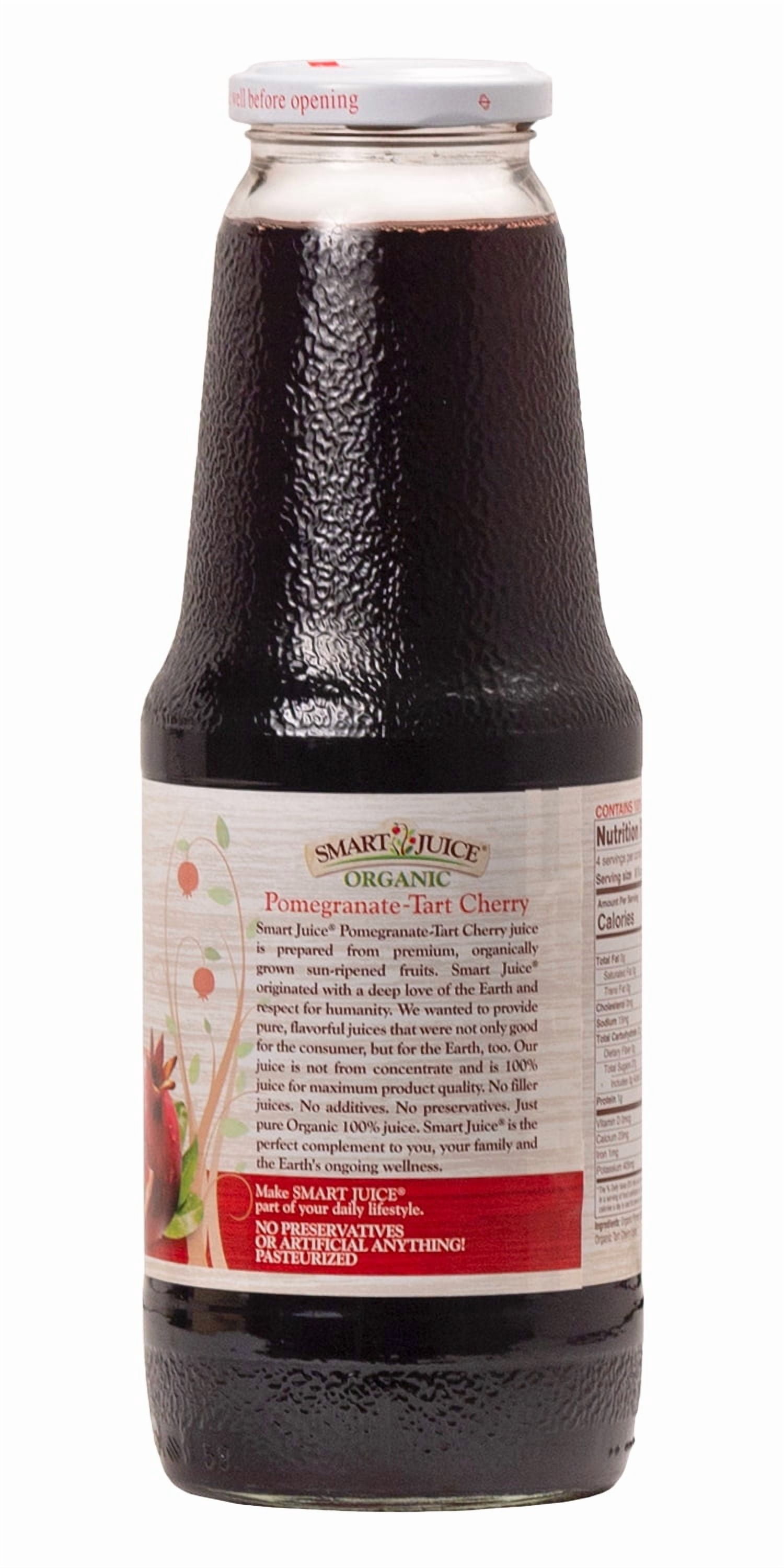 Smart Juice Organic Pomegranate–Tart Cherry Juice - 100% Juice, Not From Concentrate - 33.8 fl oz (1L) - (case of 6)