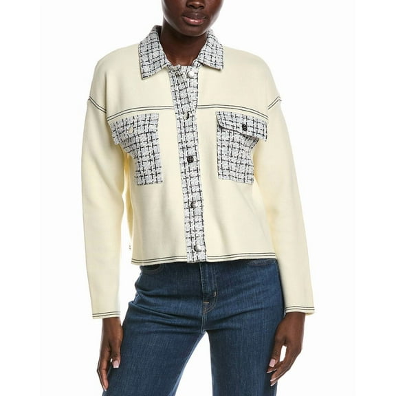 Nanette Nanette Lepore womens  Tweed Trim Cardigan, XL, White