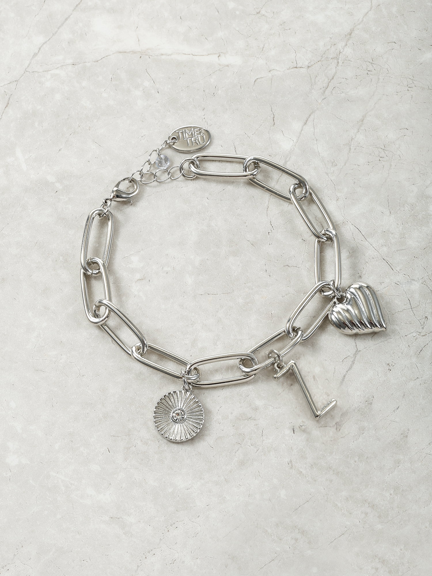 Time and Tru Silvertone Initial Charm Bracelet, Initial Z