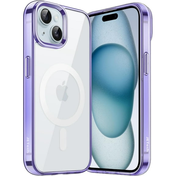 Magnetic Case for iPhone 15 6.1-Inch Compatible with MagSafe Wireless Charging, Shockproof Phone Bumper Cover, Anti-Scratch Clear Back (Light Purple)