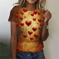 thumbnail image 2 of Womens Cute T-shirts with Love Heart Prints Loose Fit Valentines Holiday Casual Tees Plus Size Crew Neck Tops (3XL, Gold), 2 of 5