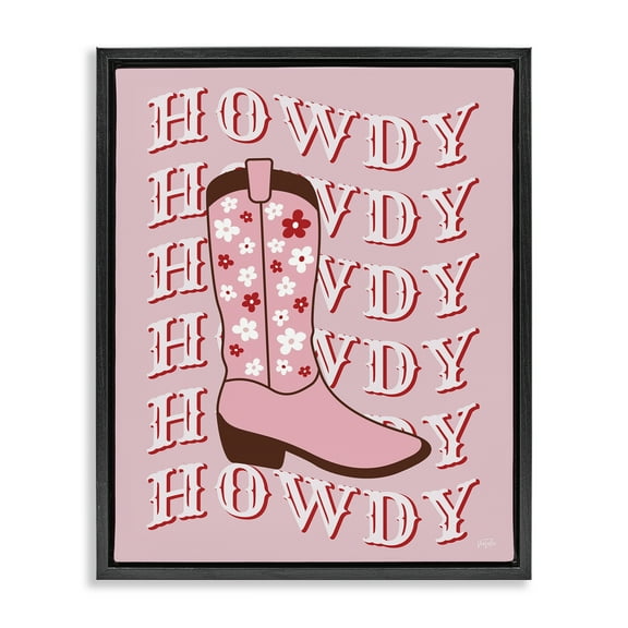 Stupell Industries Howdy Pastel Cowgirl Boot Fashion Painting Black Floater Framed Canvas Art Print Wall Art, 17 x 21