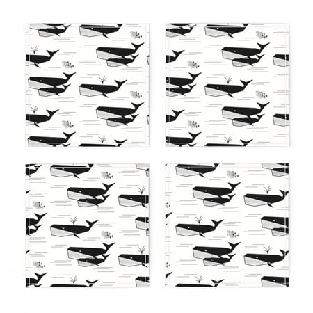 

Linen Cotton Canvas Cocktail Napkins (Set of 4) - Whales Monochrome Geometric Black White Water Ocean Sea Animals Geo Nautical Nursery Boy Aquatic Print Cloth Cocktail Napkins by Spoonflower