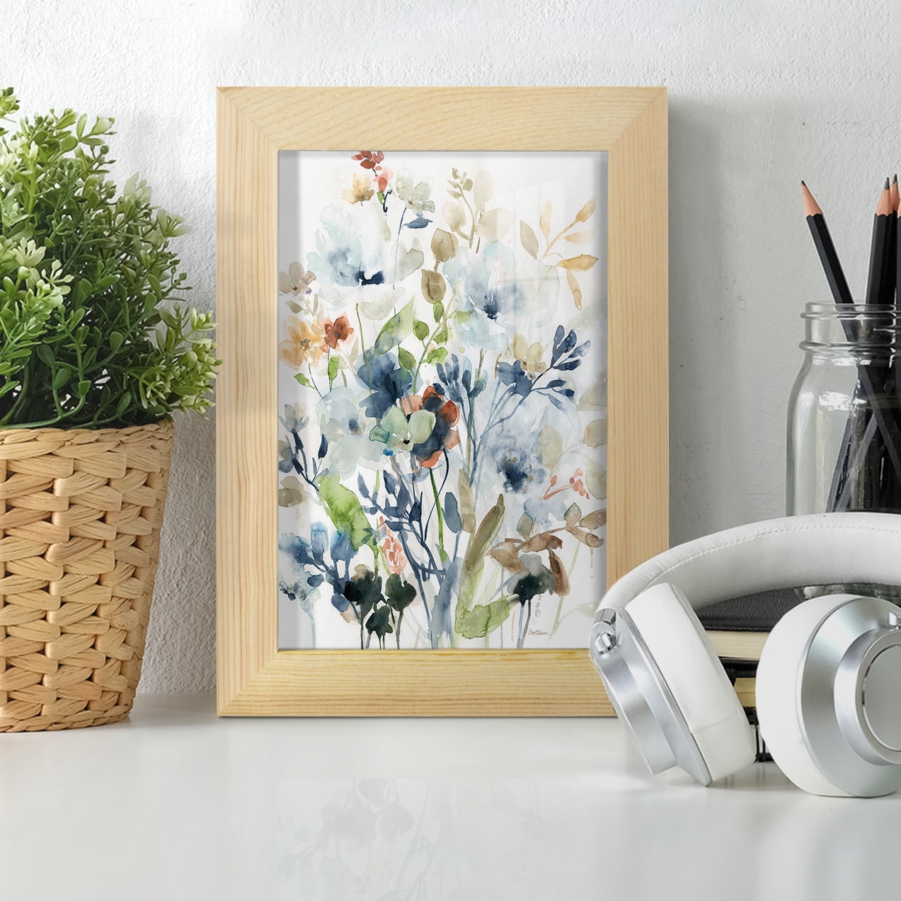 Holland Spring Mix -Framed Print w/glass-Natural Wood