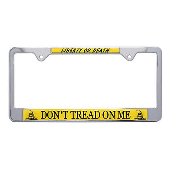 Don't Tread On Me Flag "Liberty or Death" Chrome License Plate Frame