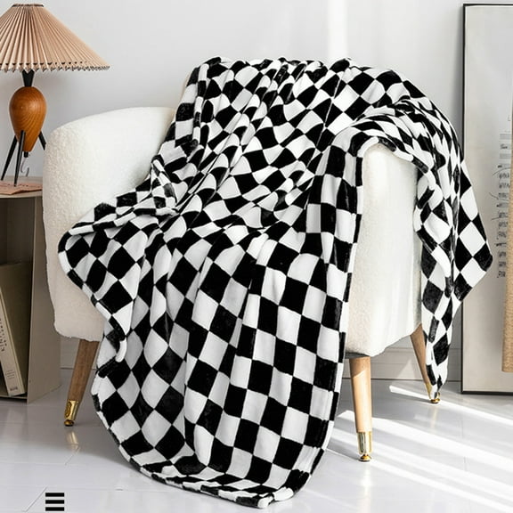 Throw Blanket Checkerboard Design Coldproof Polyester Bedroom Bed Winter Warm Flannel Blanket Sleeping Cover for Daily Use