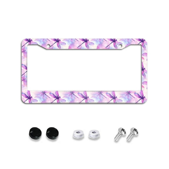Pink Dragonfly License Plate Frames for Women Men Car Plate Holder Cover Metal Tag Aluminum Car Accessories Front Rear Plate Decor