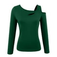 thumbnail image 4 of SYMOID Womens Green Long Sleeve Cold Shoulder Cut Out Top - Asymmetrical Neckline, Form-Fitting Polyester Spandex Casual Top,Size M, 4 of 5