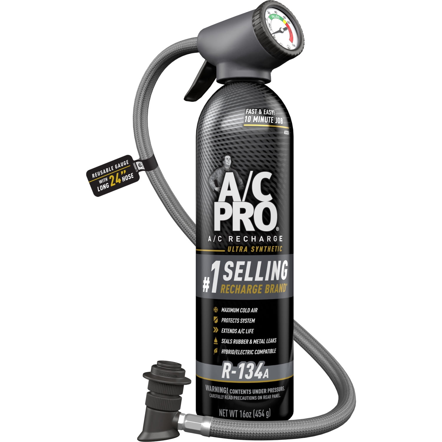 AC Pro r-134a 16oz Kit with Hose Gauge
