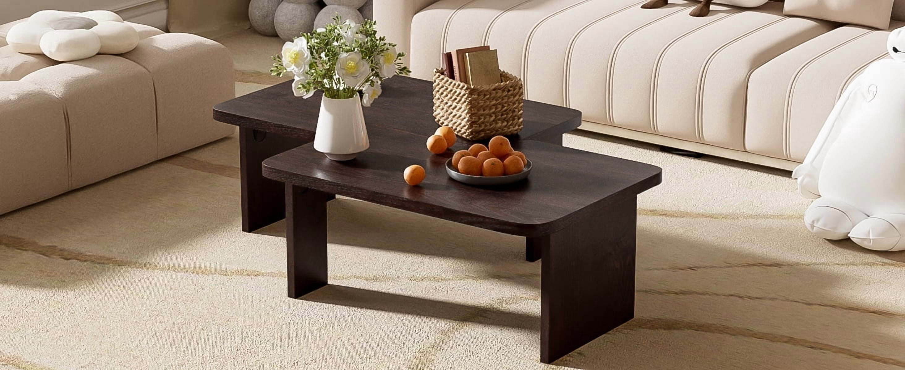 Euroco Modular Coffee Table Set of 2 – Freely Configurable Wood Grain MDF Tables with Modern Design, Compact Side Table Option