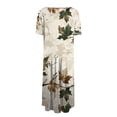 thumbnail image 5 of bbyeadc Women's Summer Dresses 2025 Loose Casual Mid-Length Dresses Vintage Short Sleeve Crewneck A Line Dress Beach Floral Print Flowy Sundresses with Side Pocket, Khaki M, 5 of 5