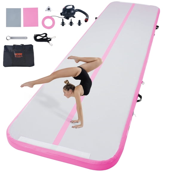 VEVOR Gymnastics Air Mat, 4 inch Thickness Inflatable Gymnastics Tumbling Mat, Tumble Track with Electric Pump, Training Mats for Home Use/Gym/Yoga/Cheerleading/Beach/Park/Water, 13 ft, Pink