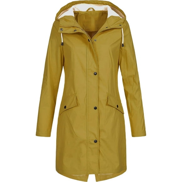 LSLJS Women Solid Rain Jacket Outdoor Plus Size Hooded Raincoat Windproof on Clearance