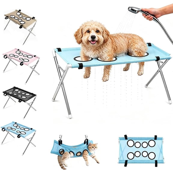 Clearance!! Dog Bathing Hammock Stand, Foldable Adjustable Dog Grooming Hammock for Small & Medium Dogs, Home Salon Grooming, Washable Mesh, Joint Support & Restraint