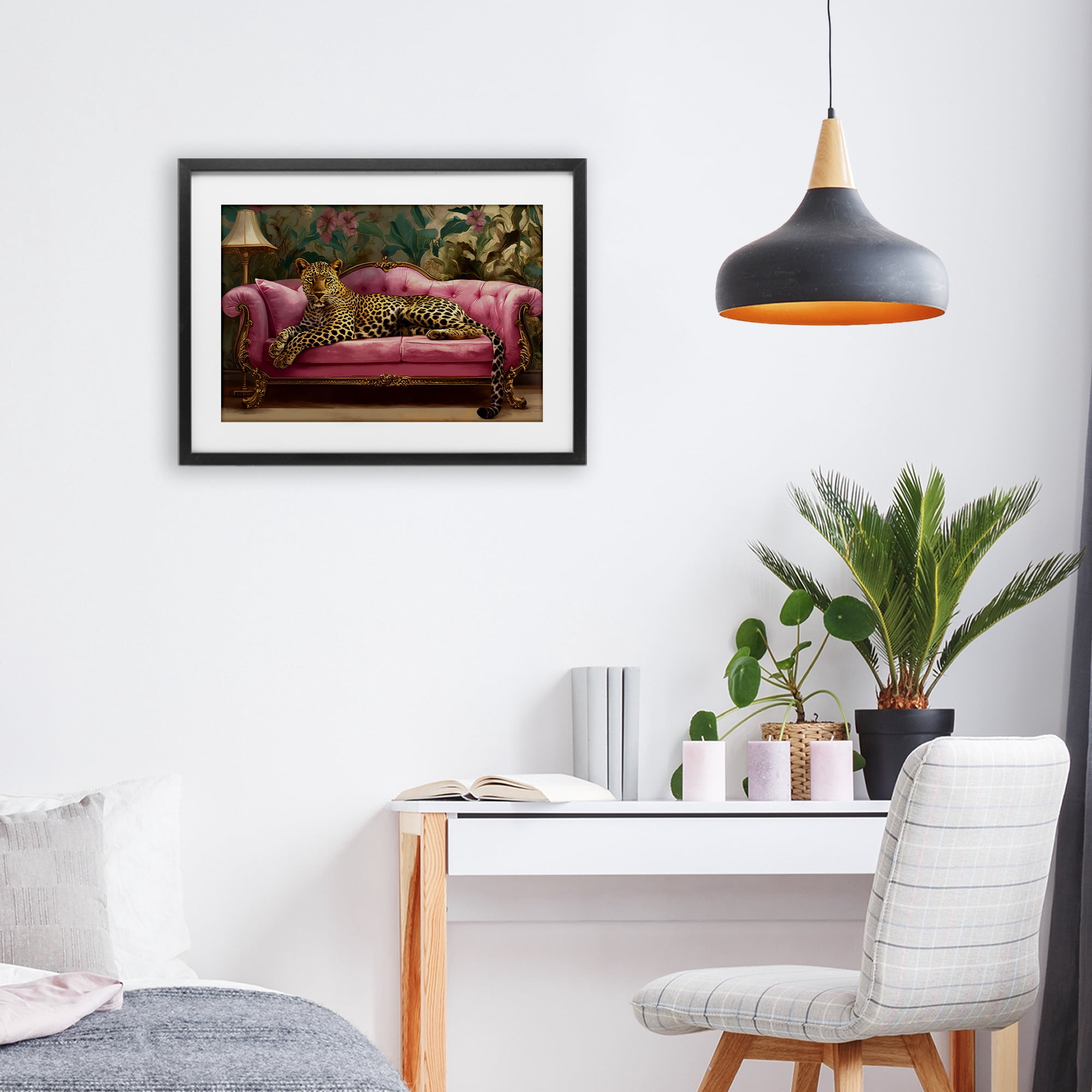 Stupell Industries Exotic Lounging Leopard Black Framed Print Under Glass, design by Tina LeCour