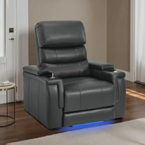 MCombo Triple Motors Power Recliner Chair with Power Headrest, Electric Lumbar Support, Home Theater Seating with Armrest Storage, Tray Table, Faux Leather, Grey