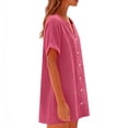 thumbnail image 4 of Women's Utility Shirt Dress Casual Cotton Linen V Neck Button Down Dress Loose Short Sleeve Mini Dresses, S-2X, 4 of 8