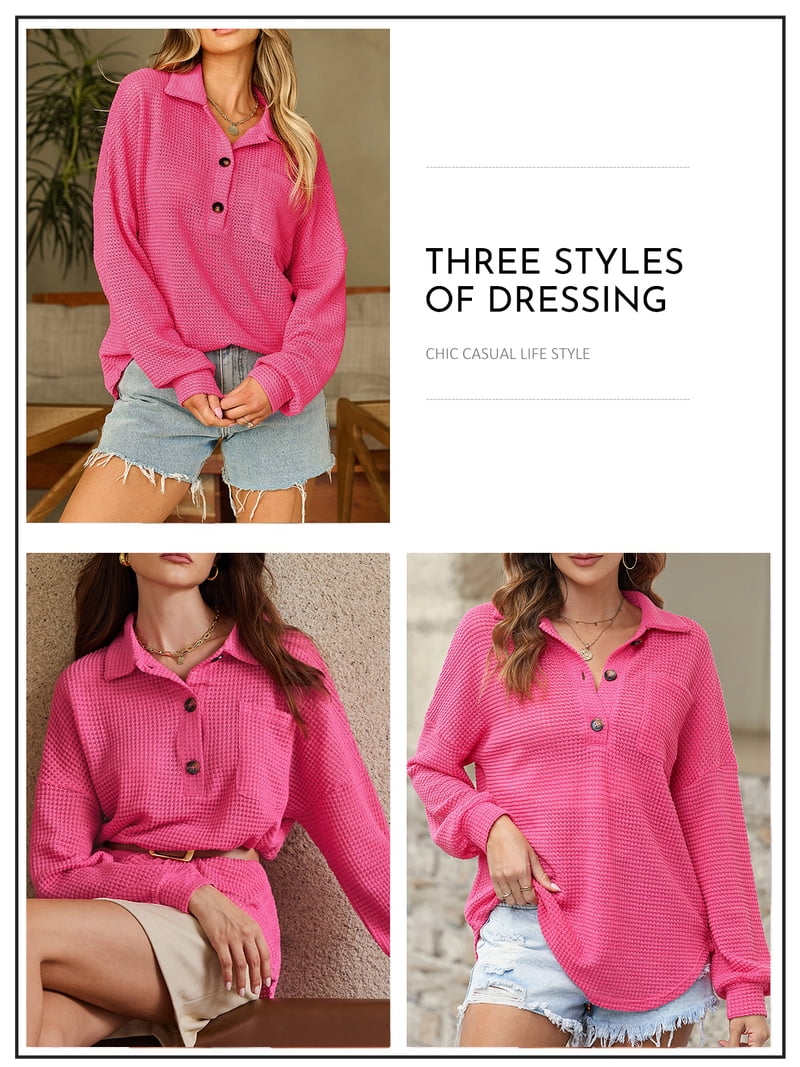 DOKOTOO Womens Henley Shirts Oversized Knit Tops Casual Long