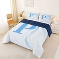 thumbnail image 2 of Manfei Romantic Dreamy P Personalized Initial Queen Comforter Set 3pcs for Girls Kids,Teens Women Kawaii Bow Tie Letter Bedding Comforter Set,Navy Blue Reversible,Microfiber Bedroom Decor, 2 of 6