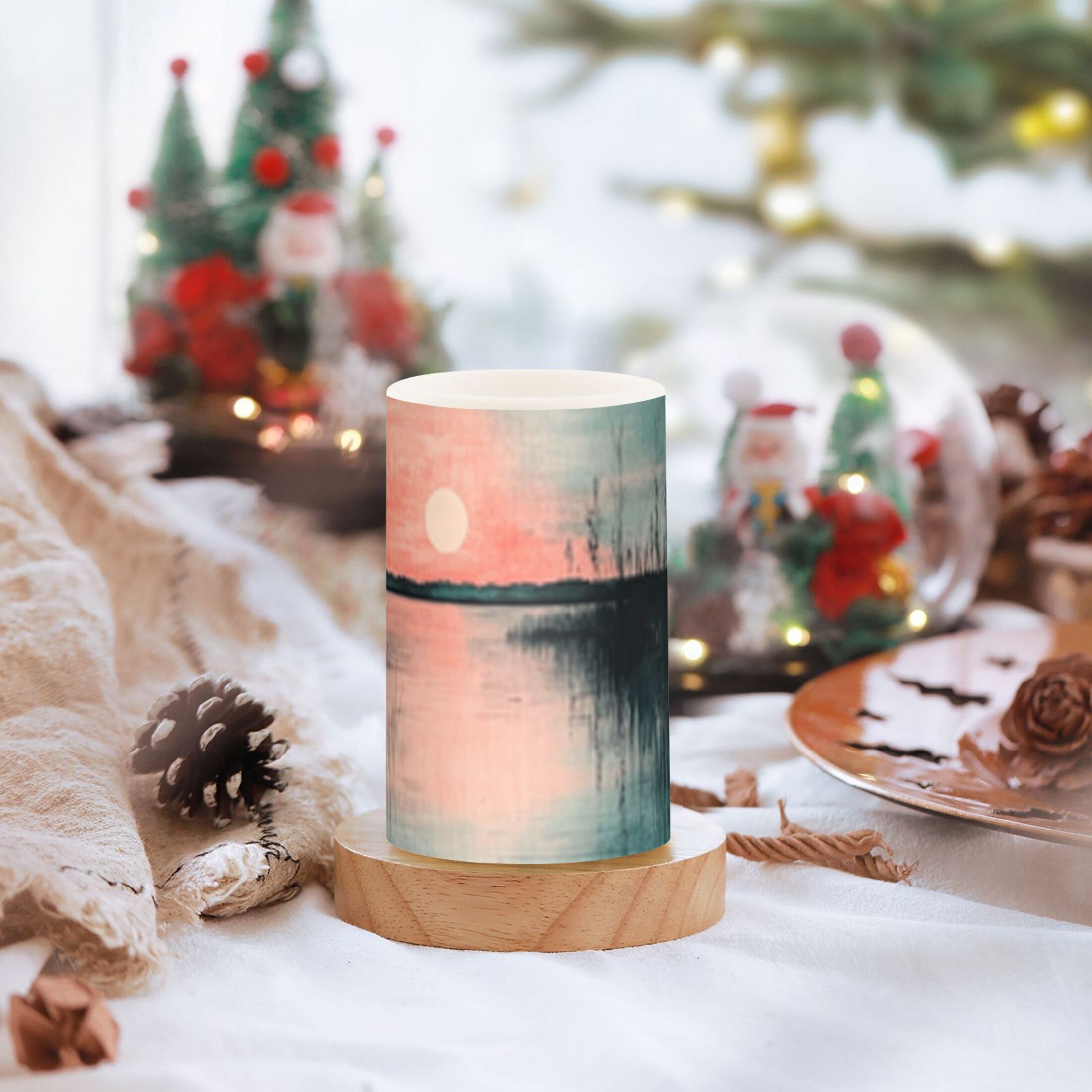 Sunset on The Lake Flickering Flameless Candles Battery Operated with Remote Timer LED Pillar Candles Set of 2