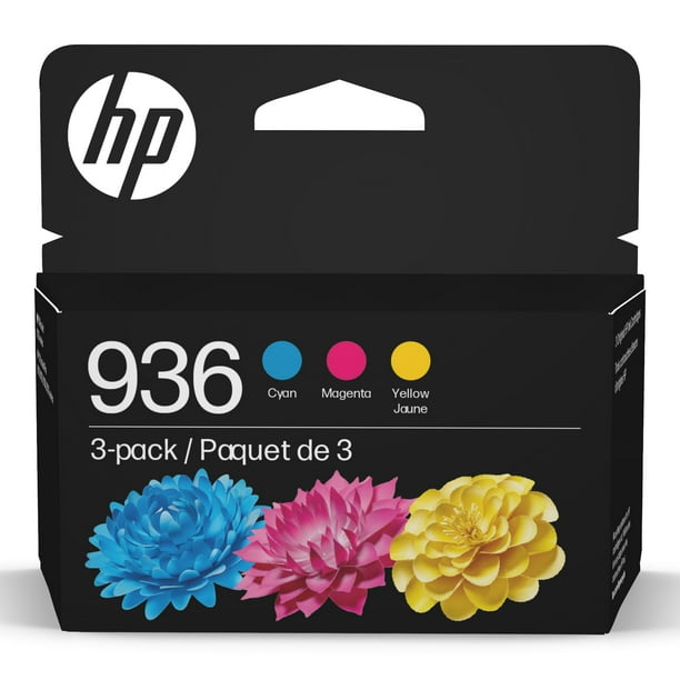 Cartuchos de tinta HP 936 de rendimiento estándar cian/magenta/amarillo, paquete de 3