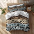 thumbnail image 2 of Animal Paw Print Twin Size Comforter Set, Dog Claws Pattern Brown Blue Wooden Striped Bedding for All Seasons, 4 Pcs Bed Set, 1 Quiltcover (68"x86") ,1Sheet(67"x116"), 2Pillowcases (30"x20"), 2 of 9