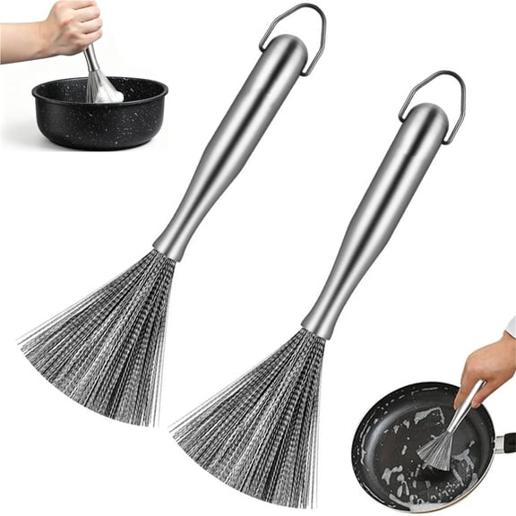 2Pcs 304 Stainless Steel Pot Brushes, Stainless Steel Scrubber Tools Metal Cleaning Products Easy to Clean Suitable for Removing Kitchen Stains.