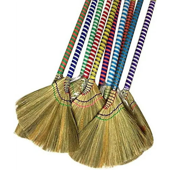 choi bong co Vietnam Hand made straw soft Broom with colored handle 12" head width, 38" overall length