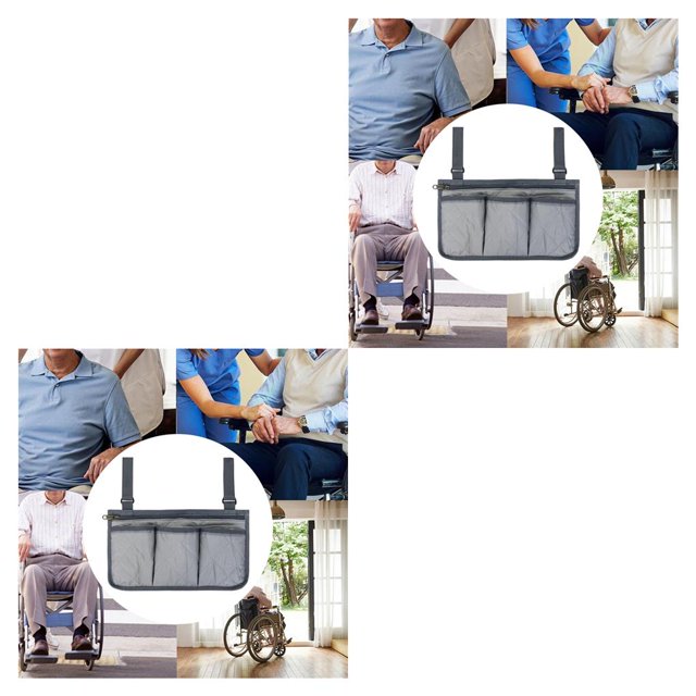 Ounissouiy Wheelchair Side Bag Pouch Bed Organizer Pocket Rail Phone 2piezas Gris 32 x 18 cm