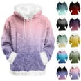 thumbnail image 5 of Hoodies For Women Oversized Winter Plush Cute Gradient Print Flannel Hooded Sweatshirt Trendy Fall Winter Clothes Cozy Pullover,Dark Purple,XL, 5 of 7
