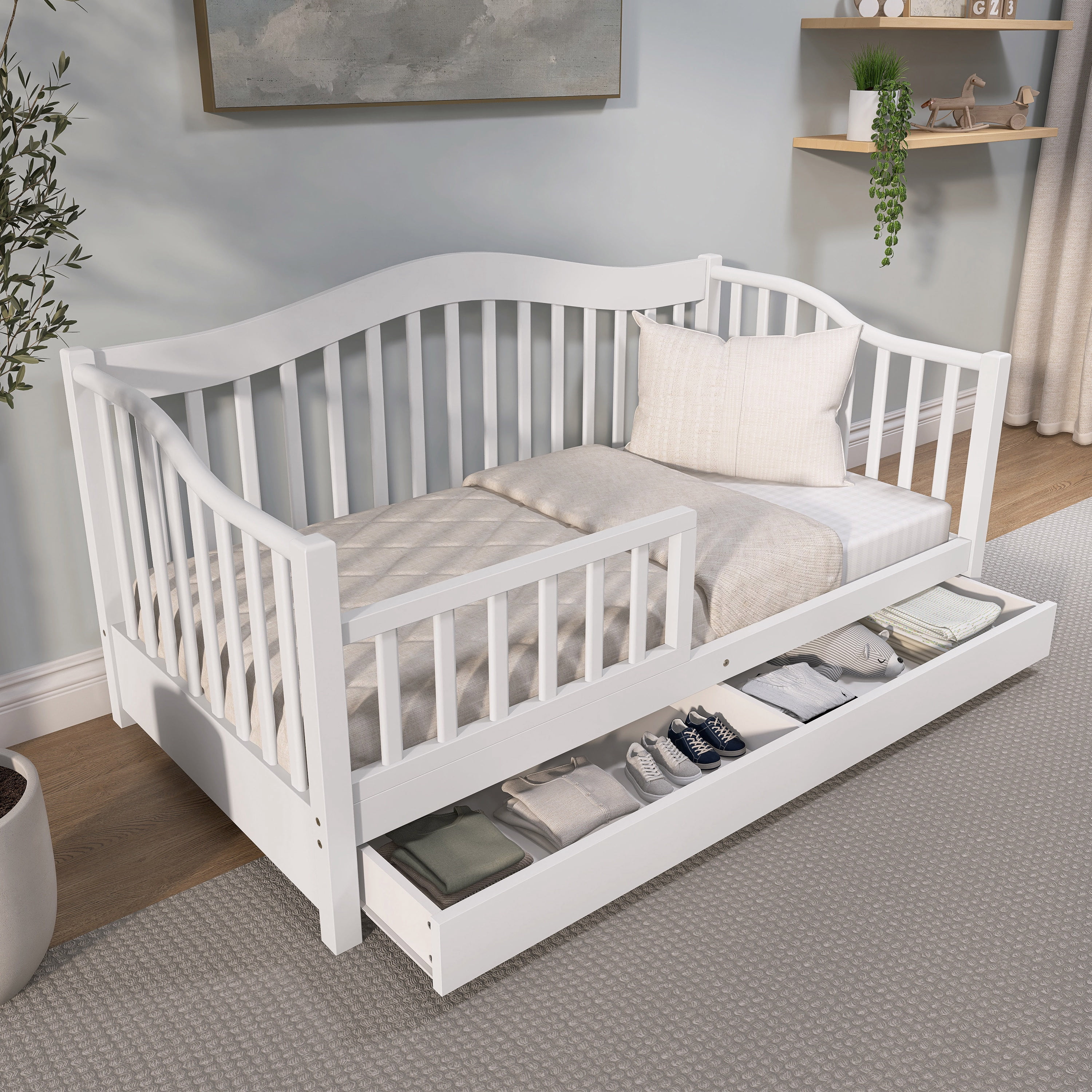 Dream on Me Toddler Day Bed with Storage, White