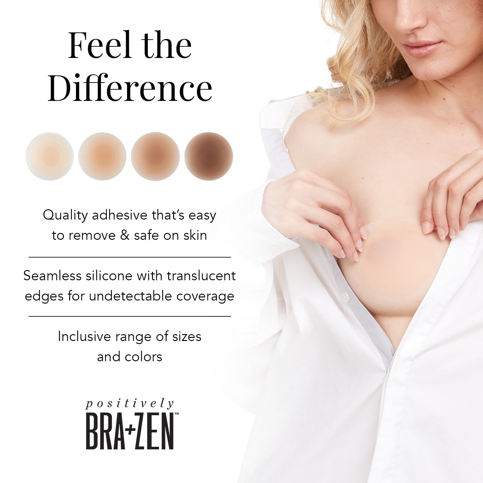 Positively BRA+ZEN Reusable Stick-on Silicone Adhesive Nipple Cover Pasties, Size 1 & 2 Breast Petals