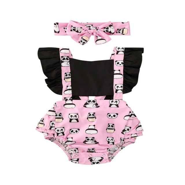 Toddler Infant Baby Girls Romper Summer Panda Print JumpsuitOutfits 0-24M