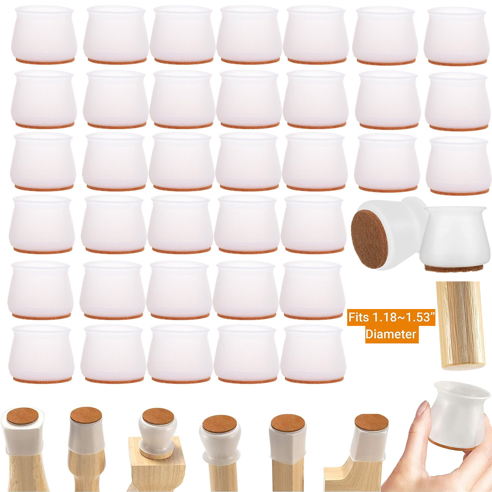 Dazone 36pcs Furniture Silicone Protection Cover, Round Chair Leg Caps